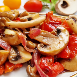 Салат с овощами, грибами и фисташками